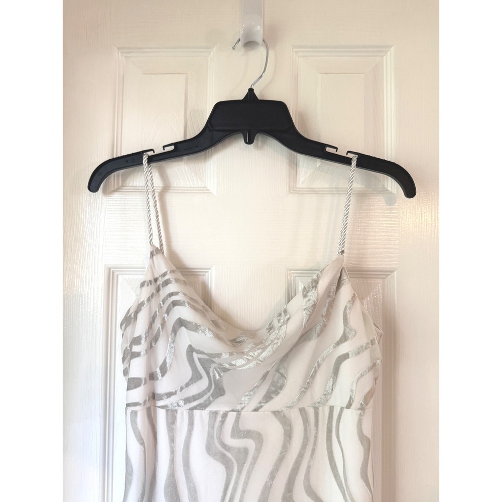 Parker Womens Printed Sleeveless Maxi Dress Silver White Metallic Cowl Neck 6 - Picture 3 of 5